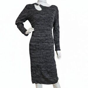 Chic Gray Knit Midi Dress with Cutout Detail – Modern & Cozy